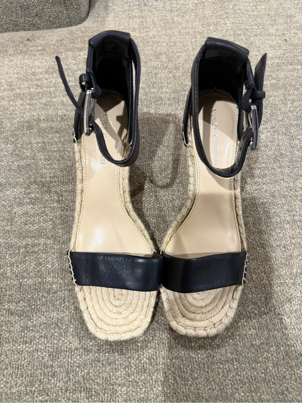 Vince Camuto Black Leather Espadrille Wedge Sandals